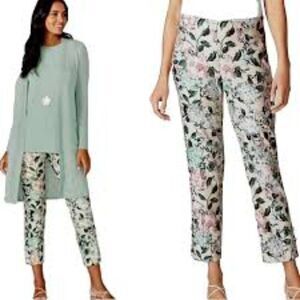 JJill Women MEDIUM TALL oatmeal Floral Linen Button Stretch Ankle Hydrangea